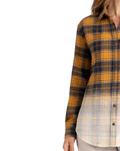 Chemise en flanelle à carreaux moutarde et marine personnalisée pour femme, manches longues, boutonnée, décontractée, en mélange de coton, haut tendance automne-hiver - Product Image 4