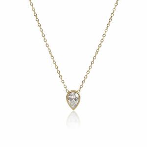 Pendentif goutte d'eau doré tendance en or massif 10K 14K, collier pendentif poire en or pur avec diamant de laboratoire, collier de la Saint-Valentin pour elle - Product Image 1
