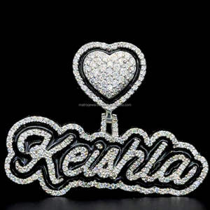Pendentif lettre en diamant VVS Moissanite émail personnalisé pendentif lettre en argent Sterling 925 émail noir glacé coeur lettre lettre lettre nom - Product Image 4