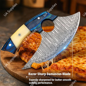 Cuchillos Ulu al por mayor, de acero de Damasco, hoja multiusos, ambidiestros, con funda de cuero, uso duradero, personalizables - Product Image 2