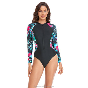 New Design Women Swimsuit in Solid Color Printitng Diving Suit 2xl Surf Swimwear High <b>Neck</b> Zip Swim Suit - Product Image 4