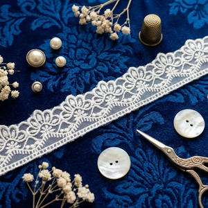 Hot Sale Premium <b>White</b> Vintage Crown Floral Organza <b>Lace</b> Trim - Glass Nylon Embroidered Border for Boutique Apparel, Bridal Wear - Product Image 1