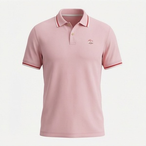 Polo en coton Oxford rose à manches courtes pour homme, logo brodé, style décontracté chic, respirant, coupe classique, design uni - Product Image 1