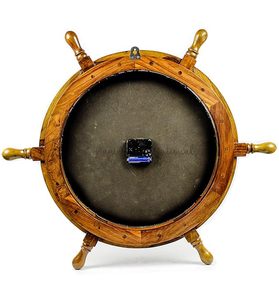 Premium Wooden <b>Ship</b> Wheel Décor with Brass Ring Anchor Design Nautical Captain Style Brown Finish with Classic Brass Handles - Product Image 6