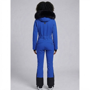 Combinaison de ski unisexe bleu roi à capuche en fourrure, imperméable, coupe-vent, légère, avec fermeture éclair, pour sports d'hiver et snowboard, avec ceinture - Product Image 4