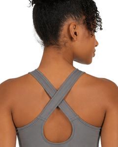 Ensemble de sport et fitness pour femme : débardeur de yoga gris anthracite personnalisé et short cycliste noir, coupe ajustée, pour la gym et l'entraînement - Product Image 4