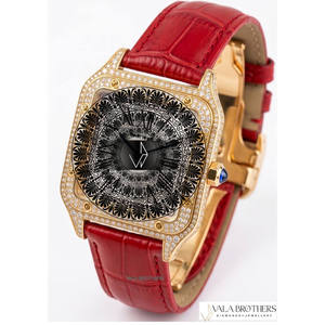 Cartierr Santoss-Dumontt Cartoon Antique Watch <b>Black</b> Diamond Stainless Steel Square Crystal 39mm Quartz Analog Roman Numeral ETA - Product Image 4
