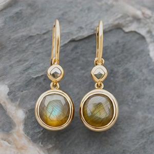 Pendientes colgantes de labradorita chapados en oro de 18 quilates y Plata de Ley 925 para niñas y mujeres - Product Image 2