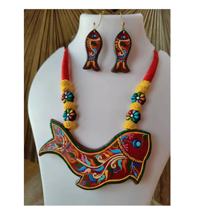 Conjunto de Joyería de Terracota de Diseño Premium, Collar y Aretes Festivos para Uso Étnico y Contemporáneo - Product Image 1