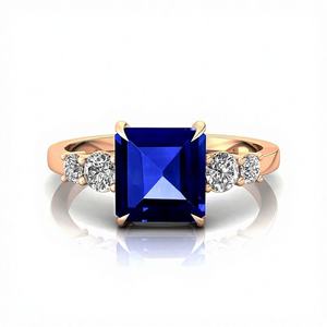 Infinity Design Bague élégante en tanzanite naturelle taillée princesse et véritable grappe de diamants en or jaune rose blanc massif 14 carats - Product Image 1