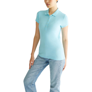 Polo de Mujer Color Verde Azulado, Manga Corta, Color Sólido, Tejido Piqué, Cuello Casual, Largo Regular, 100% Algodón - Product Image 4