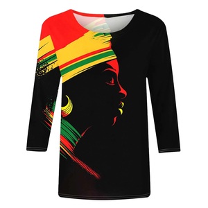 Camisetas Casuales de Manga 3/4 para Mujer, Estampadas por Sublimación, de Spandex/Poliéster, con Logotipo de Patrimonio Cultural, Cuello Jersey, Talla Grande, para Otoño - Product Image 1