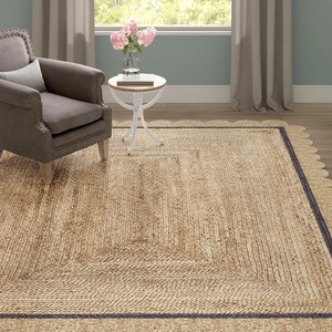Alfombra de Yute Natural Trenzado, Estilo Rústico, Rectangular, con Borde Festoneado y Base Antideslizante para Pasillo - Product Image 3