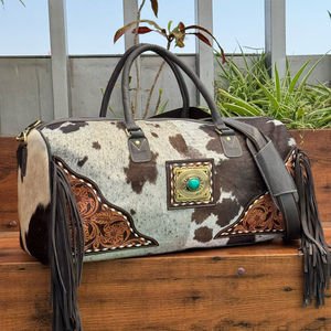 Nouveau design moderne de nuit usiné à la main en cuir à franges sacs de voyage quotidiens bagages sacs de luxe en peau de vache sacs de week-end pour les vacances - Product Image 5