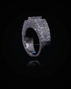 Men's Princess Cut Diamond <b>Ring</b>, Baguette Halo Statement Band, 14k White Gold Luxury Wedding Band, Hip Hop <b>Iced</b> Out Gifts <b>Ring</b> - Product Image 2