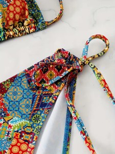 Women's Printed Paisley Bikini Set Halter Neck Tie Side Bottoms With Pearls Decoration Stretch Swimwear - Product Image 5