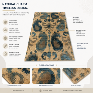 Tapis en jute naturel avec motif Ikat, tapis décoratif tissé à la main pour salon, chambre à coucher, décoration intérieure - Product Image 6