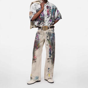 HANO 2024 Nouveau pantalon cargo droit en toile respirante pour femme, avec coutures à nœuds, taille mi-haute élastique, à lacets, non tissé, coupe ample, collection printemps - Product Image 3