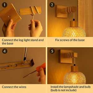 Handwoven Bamboo <b>Wall</b> Lamp Boho Rattan <b>Sconce</b> Natural Woven <b>Wall</b> <b>Light</b> Home Decor Supplier Manufacturer - Product Image 6