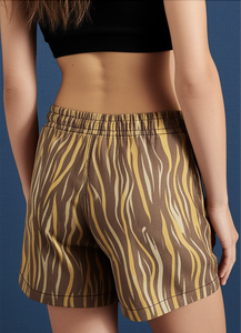 กางเกงขาสั้นเอวยางยืดพิมพ์ลายเสือสีน้ำตาลและเหลืองแฟชั่นเวียดนามเสื้อผ้าคุณภาพสูงฤดูร้อน - Product Image 3