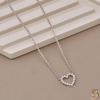 Collier pendentif cœur en or blanc 10k rhodié avec moissanite, design cœur ouvert, style minimaliste, cadeau parfait pour un anniversaire de mariage