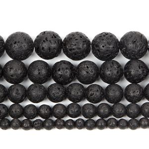 Perles de pierre de lave volcanique de qualité A, pierres précieuses naturelles authentiques, perles rondes en vrac pour la création de bijoux DIY, options en lot. - Product Image 1
