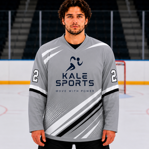 Maillot de hockey sur glace Kale Sports unisexe en twill, col en V, sublimé, manches longues, respirant, anti-humidité, en polyester - Product Image 1