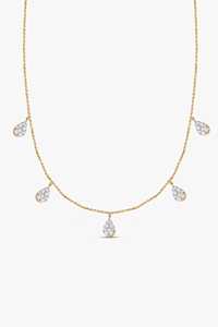 Colliers ras du cou en forme de goutte d'eau avec diamants de laboratoire taille ronde pavée, solitaire classique de luxe, fermoir mousqueton, pour superposition, 17 pouces, or massif 14 carats - Product Image 3