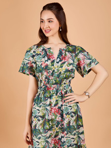 เดรสลายดอกพิมพ์ลาย ทรงหลวม เอวธรรมชาติ เป็นมิตรกับสิ่งแวดล้อม ความยาวปานกลาง ยอดนิยมสูง สง่างามสำหรับผู้หญิง - Product Image 4