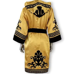 Bata de satén dorada para hombre con ribete negro y estampado de pulpo, bata de baño con capucha - Product Image 2