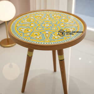 Tabouret en bois jaune Meena de luxe – Tabouret d'appoint décoratif artisanal pour espaces contemporains - Product Image 6