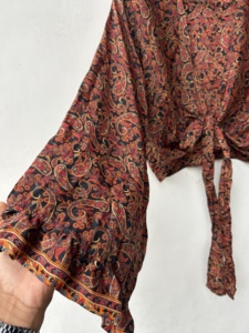 Lot de hauts en soie pour femmes, style rétro, à manches cloche, à nouer, avec 3 façons de porter, style hippie bohème, à nouer devant - Product Image 4