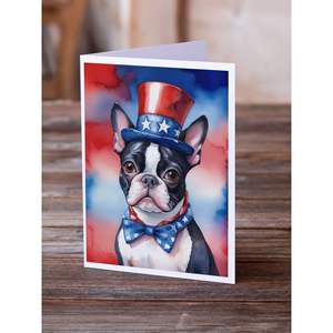 Whimsical Boston Terrier Patriótico American Note Cards Pack 8 en blanco A7 Tamaño 5x7 Tarjetas de felicitación con sobres - Product Image 2