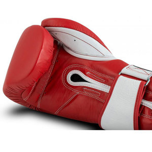 Gants de boxe en cuir rouge avec accents blancs, fermeture Velcro, sangle de poignet réglable pour adultes, entraînement de boxe - Product Image 2