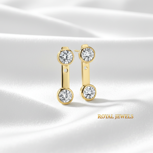 Gold Color Moissanite Stud <b>Earrings</b> Bezel Set Round Brilliant Pendant <b>Earrings</b> for Women Party Jewelry - Product Image 1