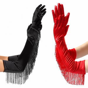 Guantes Elegantes hasta la Muñeca con Flecos, Negros y Rojos, de Poliéster y Lycra, de Secado Rápido, para Verano, Casuales, para Fiestas al Aire Libre - Product Image 3