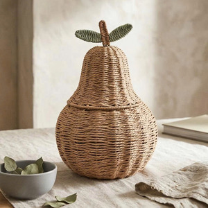 Panier de rangement pour enfants en corde de papier naturelle, tressé en jonc de mer, en forme de poire, pour chambre d'enfant, organisateur de jouets - Tendance actuelle - Product Image 1