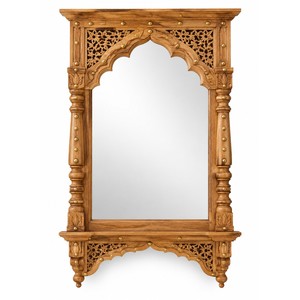 Miroir mural sculpté artisanal en bois de manguier Jaipur Jharokha, vente en gros - Product Image 1
