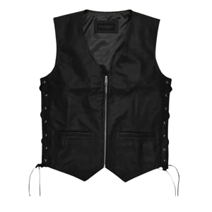 Men's Black Gothic Faux Leather Vest Sleeveless <b>Biker</b> <b>Waistcoat</b> Zipper Front Criss Cross Laced - Product Image 1