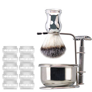 Hot Selling Bamboo Metal Handle Synthetic Nylon Brush Knot Wooden Shaving Kit Men's <b>Razor</b> <b>Set</b> - Product Image 1