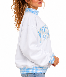 Wholesale Custom Women’s <b>Mock</b> Neck Sweatshirt 100% Cotton Fleece Oversized Gingham Logo Embroidered Private Label Apparel - Product Image 2