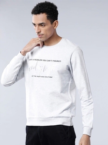 <b>Men's</b> Gray Crew Neck Sweatshirt Regular Fit Printed Logo Casual <b>Pullover</b> Autumn Knitted 100% Cotton - Product Image 6