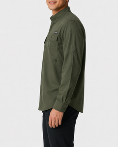 เสื้อตกปลาแขนยาวโพลีเอสเตอร์ UPF 50 แห้งเร็ว ปรับแต่งได้ สำหรับทุกเพศ พร้อมปกติดกระดุม มีไซส์พลัสไซส์ - Product Image 3