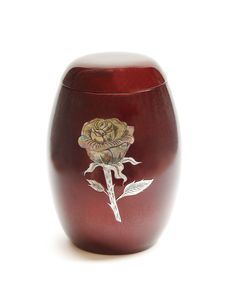 Urne funéraire en métal de style zen asiatique, aspect fabuleux, incrustation rouge-brun, motif oiseau et fleur, pour cendres humaines, à poser sur table. - Product Image 5