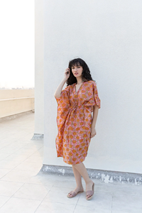 Floral <b>Kaftan</b> Mini <b>Dress</b> Floral Print Cotton Blend Women <b>Kaftan</b> - Product Image 2