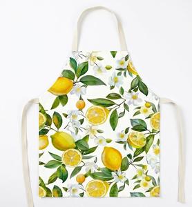 Tablier en coton avec imprimé citron et floral, sangle de cou réglable et liens à nouer à la taille, tablier de cuisine pour femme - Product Image 1