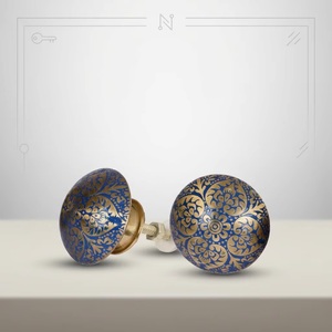 Poignées de meubles rondes en laiton bleu doré à motif floral traditionnel pour commodes et tiroirs de cuisine - Product Image 3