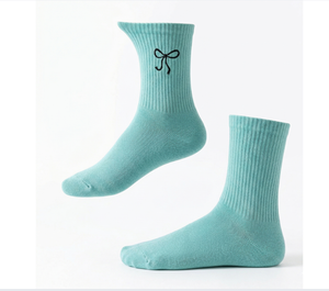 Mint Green Bow <b>Socks</b> Women <b>Soft</b> Cotton Crew <b>Socks</b> Cute Korean Style Aesthetic Daily Wear - Product Image 1