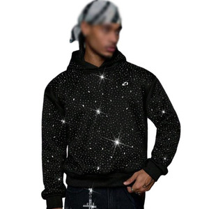 เสื้อฮู้ดดี้ผู้ชายประดับคริสตัลสีดำทรงโอเวอร์ไซส์ สไตล์สตรีทแวร์ ผ้าคอตตอนผสม ผลิตตามสั่ง พร้อมบริการผลิตและจัดหา - Product Image 1