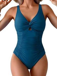 2025 New Design High Waist 1 Piece Women's <b>Bikini</b> Swimsuit Plus Size Solid Color Fashionable Sports Wear - Product Image 3